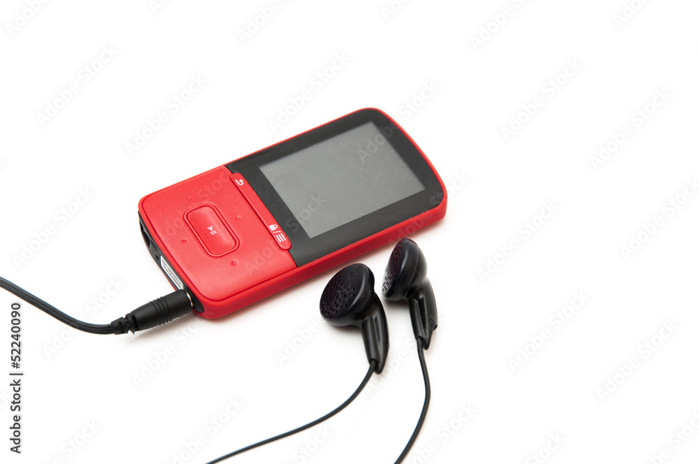 Mp3 red with headphones Mp3 red with headphones