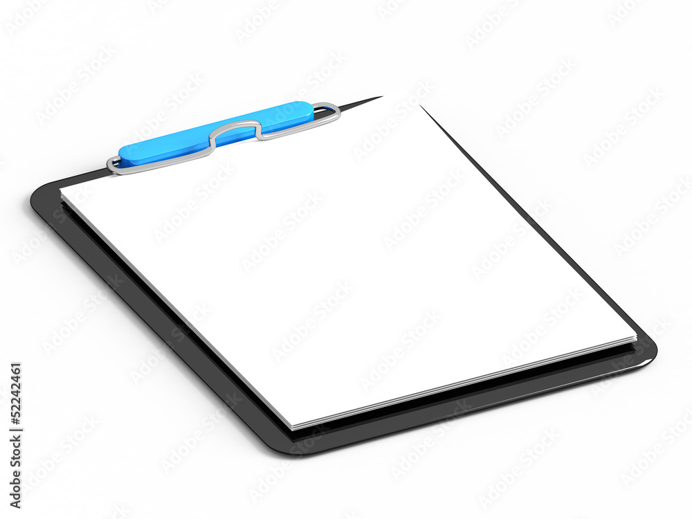 Black clipboard with blank sheets of paper isolated on white Black clipboard with blank sheets of paper isolated on white