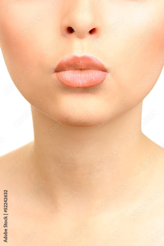 Beautiful make up of glamour beige gloss lips