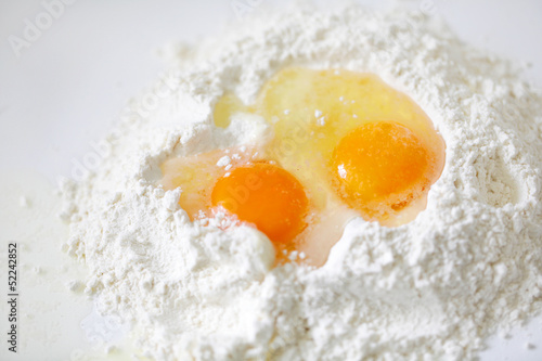 Eggs and flour ready to make dough, baking