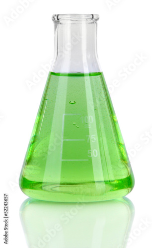 Test-tube with green liquid isolated on white