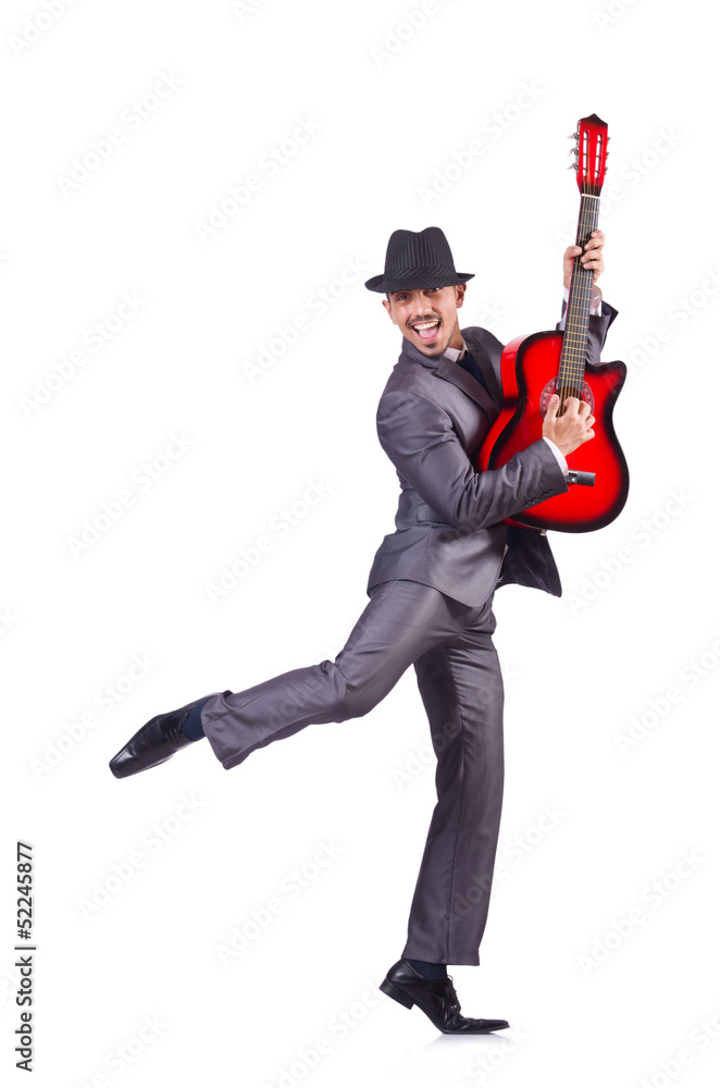 Businessman quitar player isolated on white Businessman quitar player isolated on white