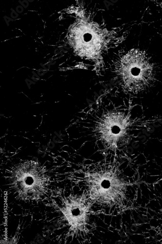 Fotografia, Obraz bullet holes in glass background