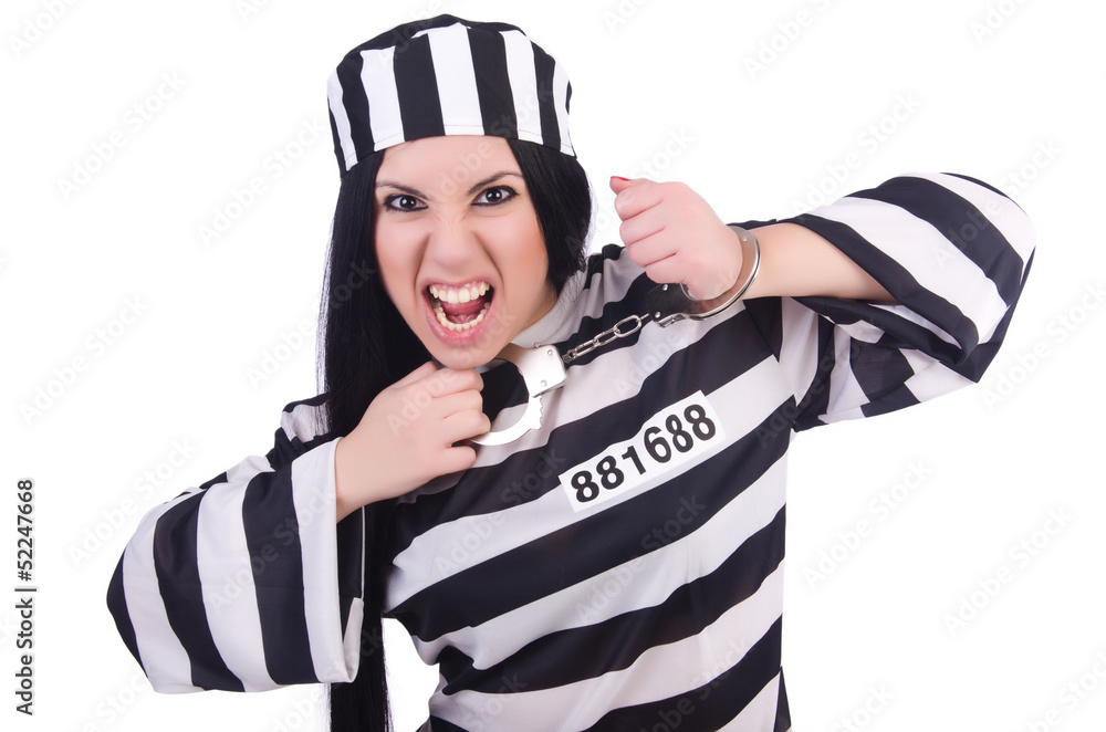 Prisoner in striped uniform on white Prisoner in striped uniform on white