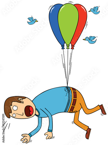 bird attacking man with balloon