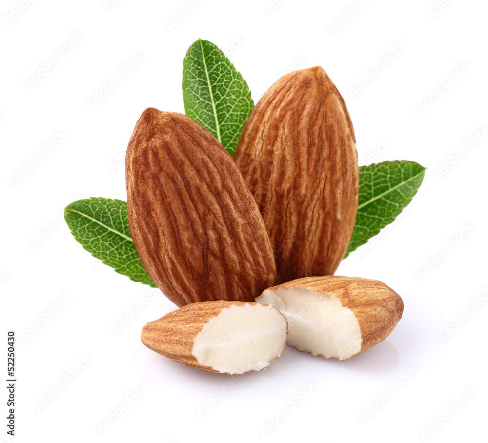 Almonds kernel with leaves Almonds kernel with leaves