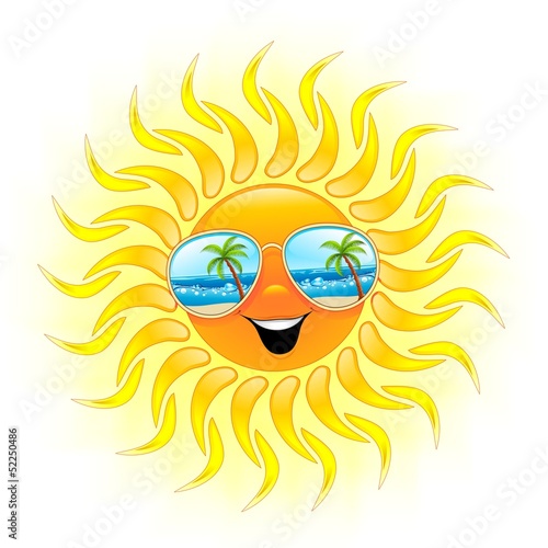 Summer Sun Cartoon with Sunglasses-Sole d'estate con occhiali