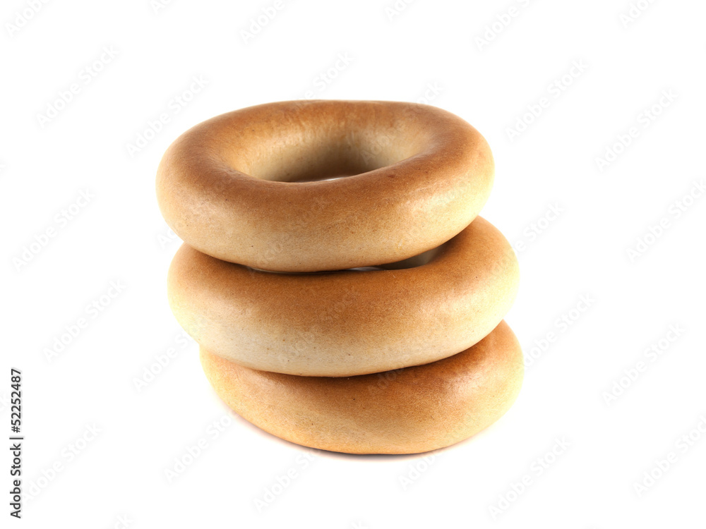 Bagels isolated on white background (three). Bagels isolated on white background (three).