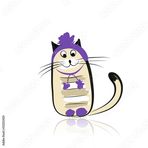 Funny cat in fashion hat for your design