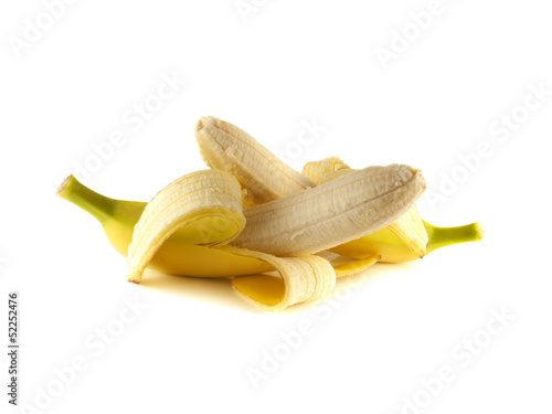 Two opened bananas isolated on white (ripe).