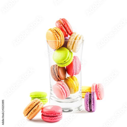 french colorful macarons in a glass