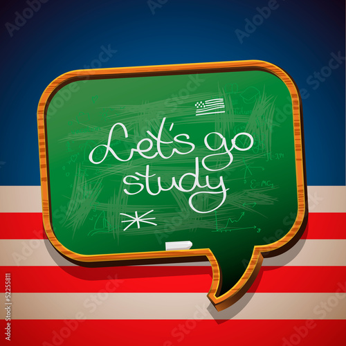 Let's go study - written on blackboard, vector Eps10 image.