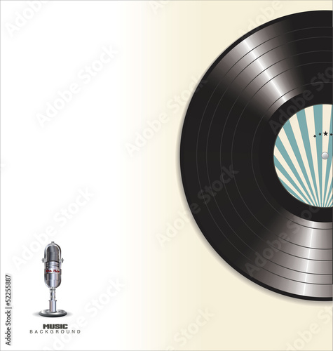 Black vinyl record and old microphone