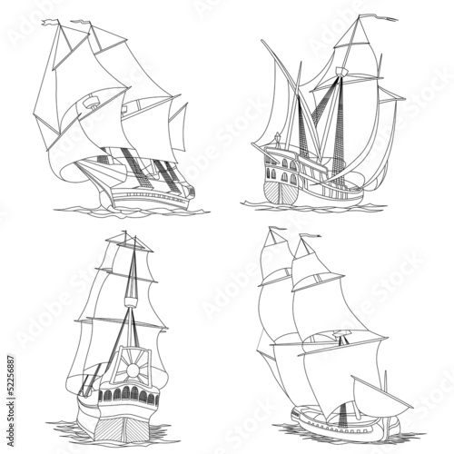 Simple vector group of ship with sails.