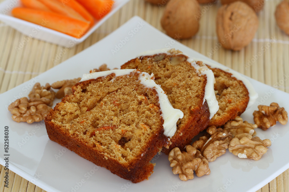 Carrot and walnut cake with marzipan icing Carrot and walnut cake with marzipan icing