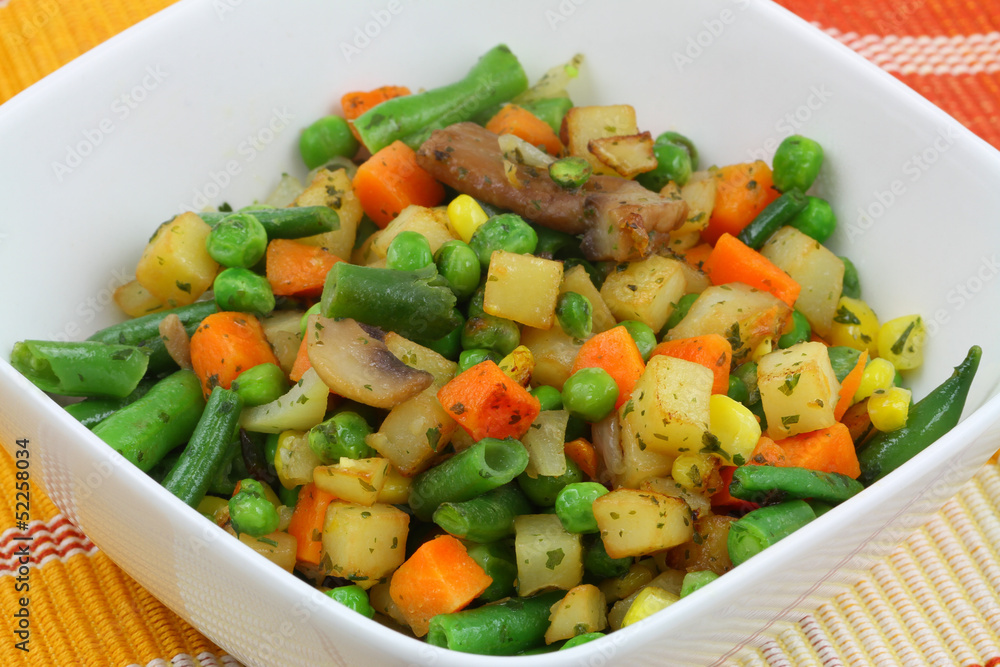 Bowl of fried mixed vegetables Bowl of fried mixed vegetables