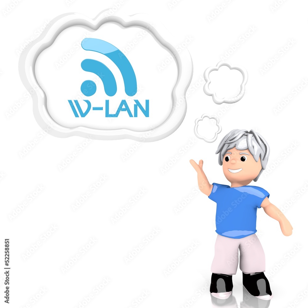 3d graphic of a smart w-lan symbol thought by a 3d character 3d graphic of a smart w-lan symbol thought by a 3d character
