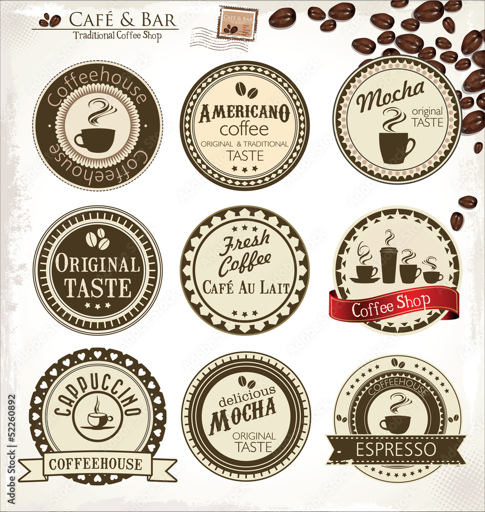 Retro Coffee badges and labels