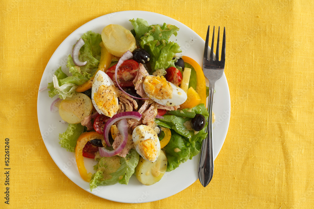 Salad nicoise. Tuna, eggs, potatoes, green beans, tomatoes Salad nicoise. Tuna, eggs, potatoes, green beans, tomatoes