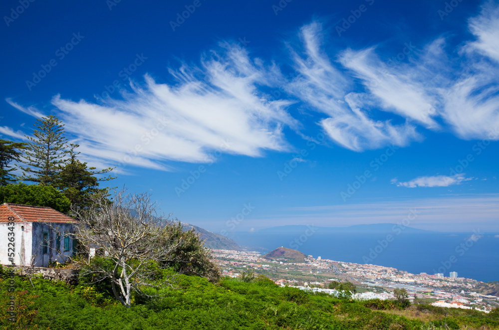 Northern  Tenerife, view over Puerto de La Cruz towards La Palma