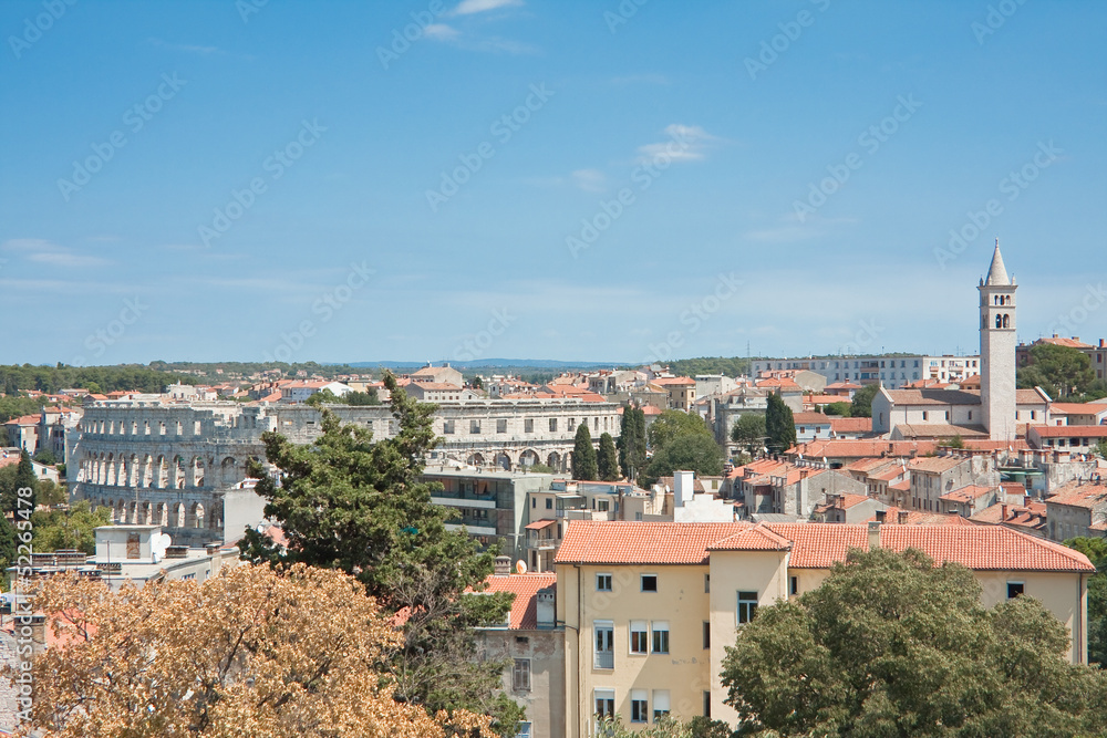 View of the city and the bay from the hill Kastel. Pula. Croatia