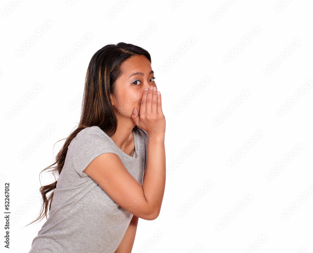 Asiatic charming young woman whisper a secret Asiatic charming young woman whisper a secret