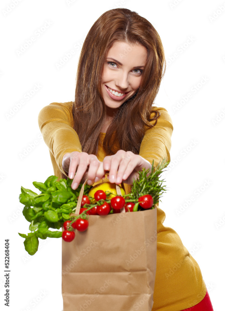 Healthy shopping, Isolated, white background Healthy shopping, Isolated, white background