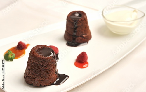 Chocolate souffle cakes on a dish