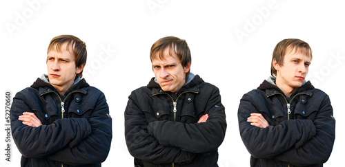 pensive man to fold one's arms and distrustful look