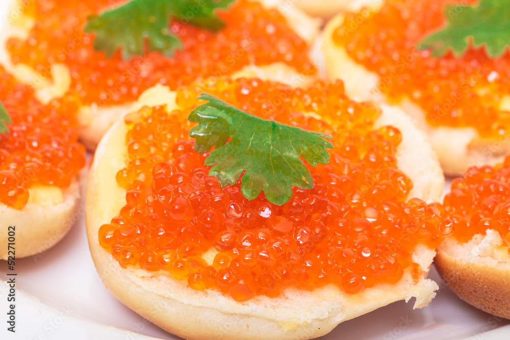 Sandwiches with red salted caviar Sandwiches with red salted caviar
