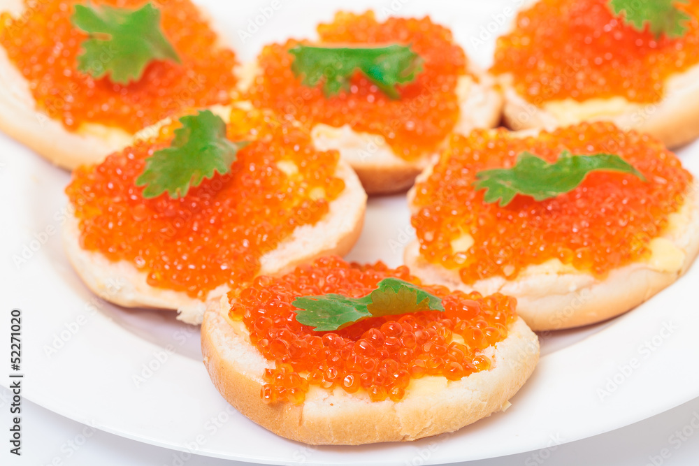 Sandwiches with red salted caviar Sandwiches with red salted caviar