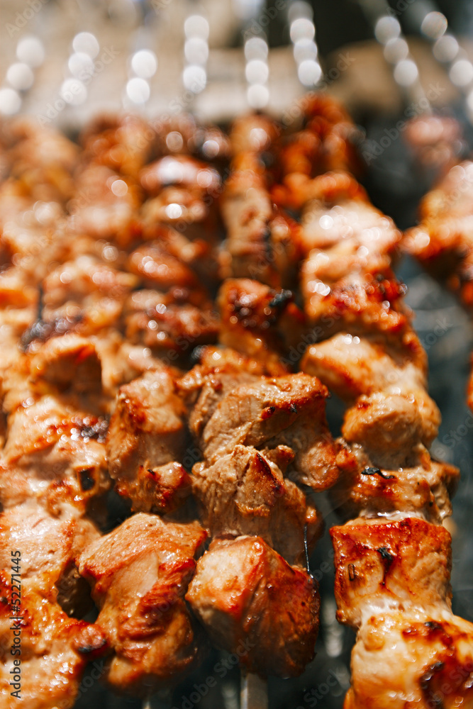 Shish kebab with the mix of spices on bbq