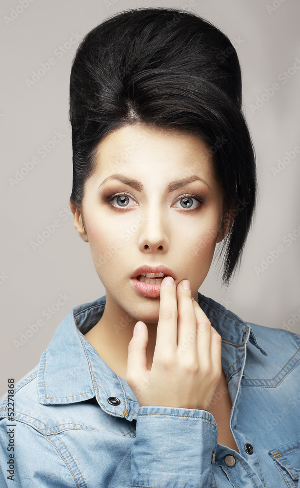 Updo. Classy Brunette in Reverie. Trendy Coiffure - Forelock Updo. Classy Brunette in Reverie. Trendy Coiffure - Forelock
