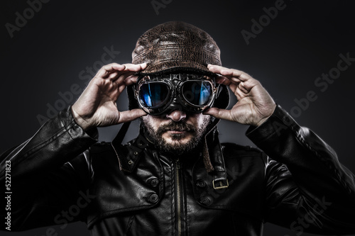 Fotografie, Tablou attractive fighter pilot with hat and glasses era