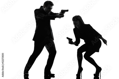 Φωτογραφία couple woman man detective secret agent criminal  silhouette