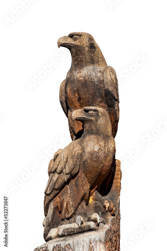 Wood Craft of Twin Eagle on White Background
