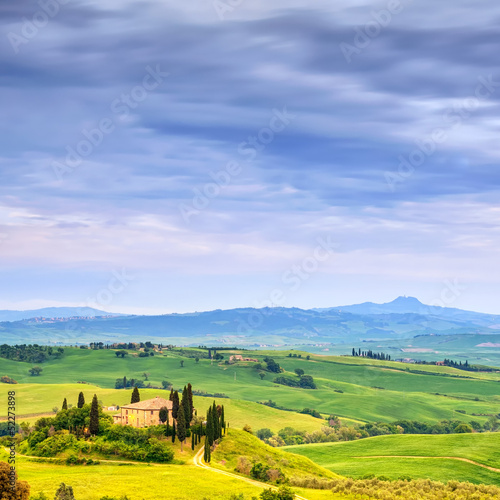 Tuscany, farmland and cypress trees. San Quirico Orcia, Italy. © stevanzz