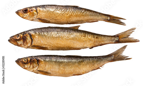 brown smoked trunk fish on white background