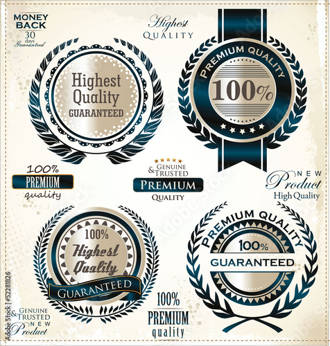 White and blue Premium Quality Labels