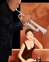 Handdoek met foto Muziekband woman taking a glass in a jazz club  © Isaxar