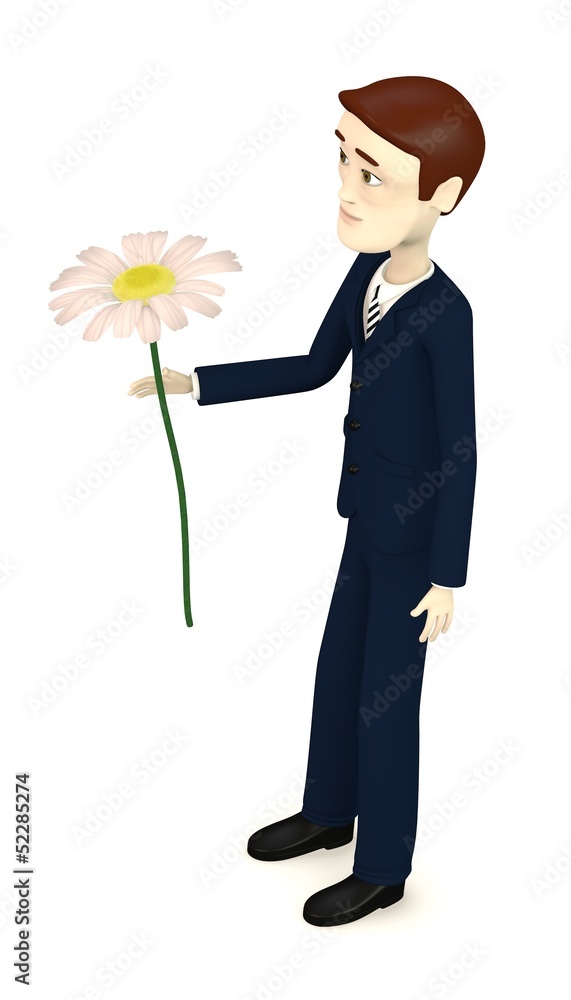 3d render of cartoon character with daisy flower 3d render of cartoon character with daisy flower
