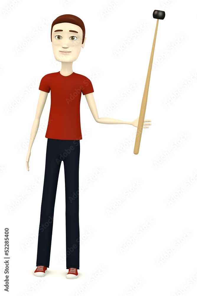 3d render of cartoon character with drum mallet 3d render of cartoon character with drum mallet