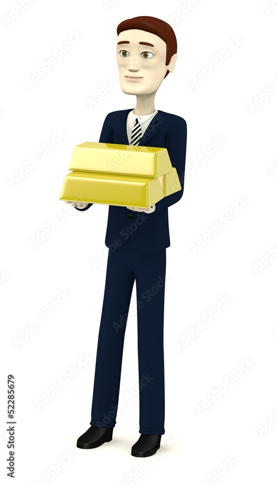 3d render of cartoon character with gold bars 3d render of cartoon character with gold bars