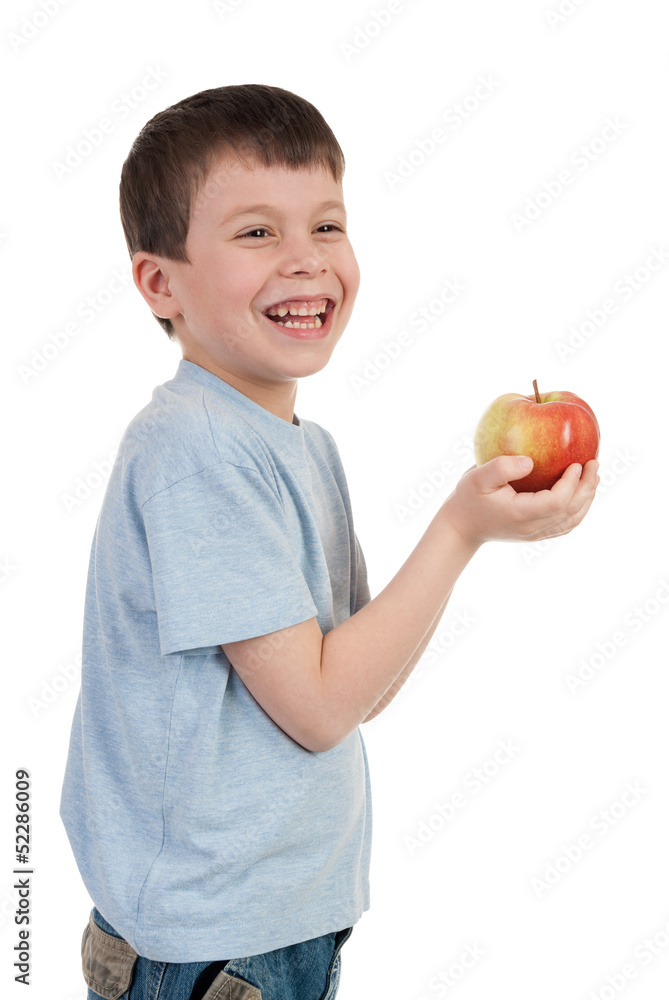 boy with apple on white boy with apple on white