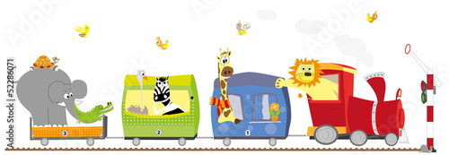 Animals train and semaphore on white background