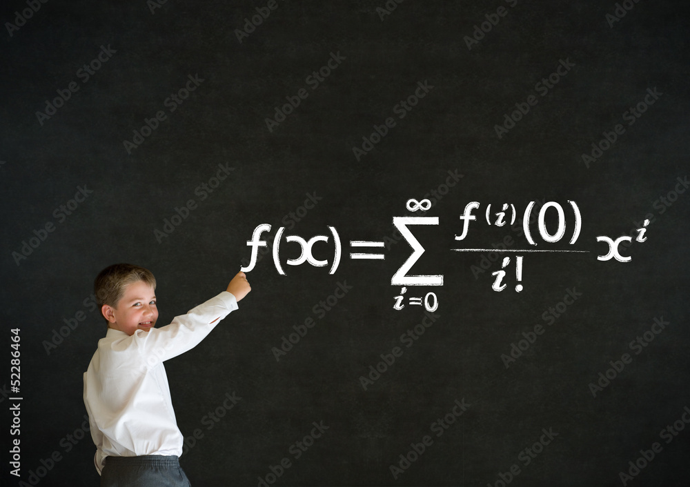 Writing boy business man with maths equation