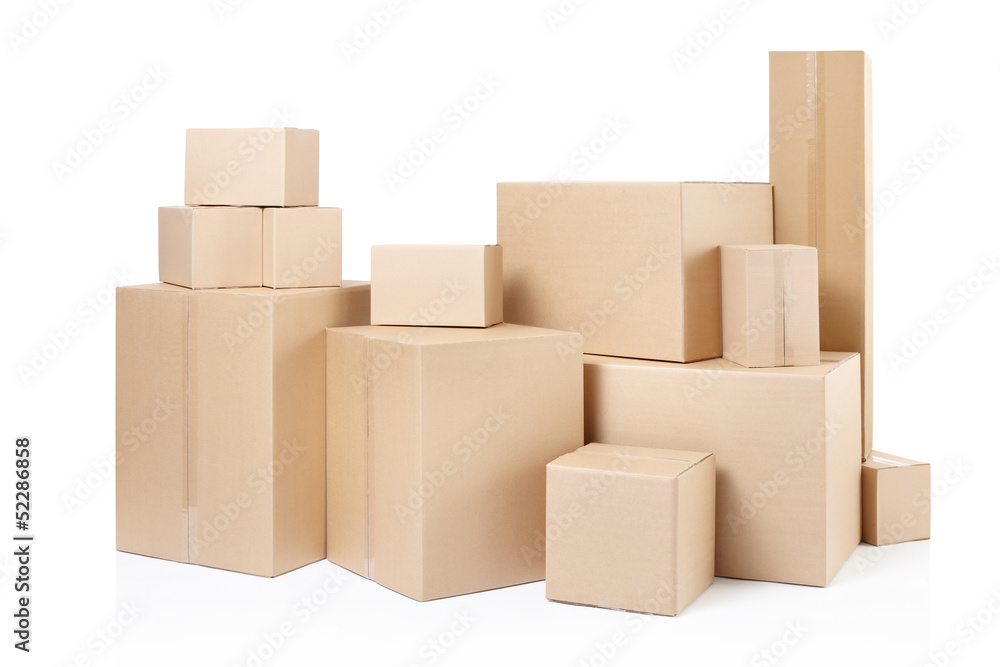 Cardboard boxes group on white, clipping path Cardboard boxes group on white, clipping path