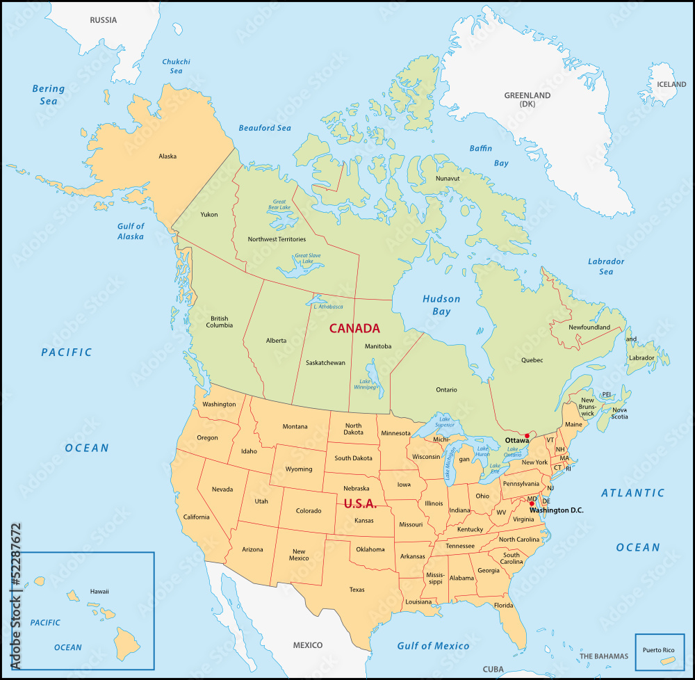 USA Canada physical map