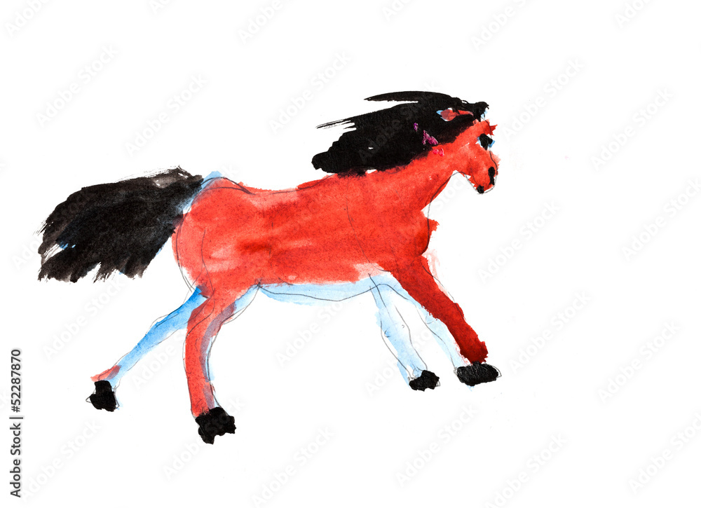 Naklejka premium child's painting - galloping horse