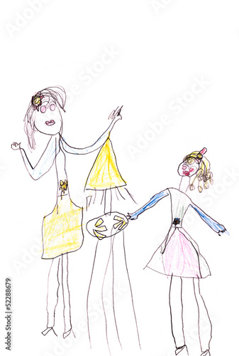 child's drawing - sisters near table